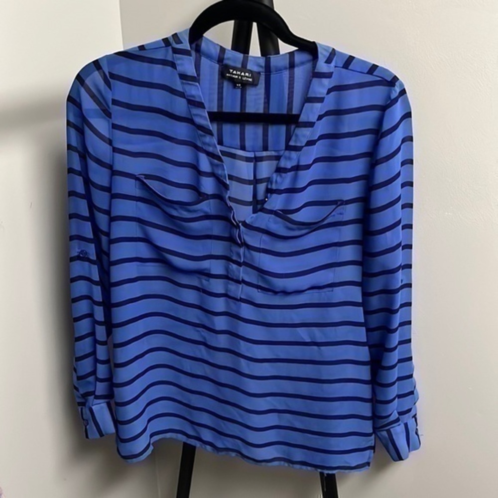 Tahari striped double pocket button down shirt